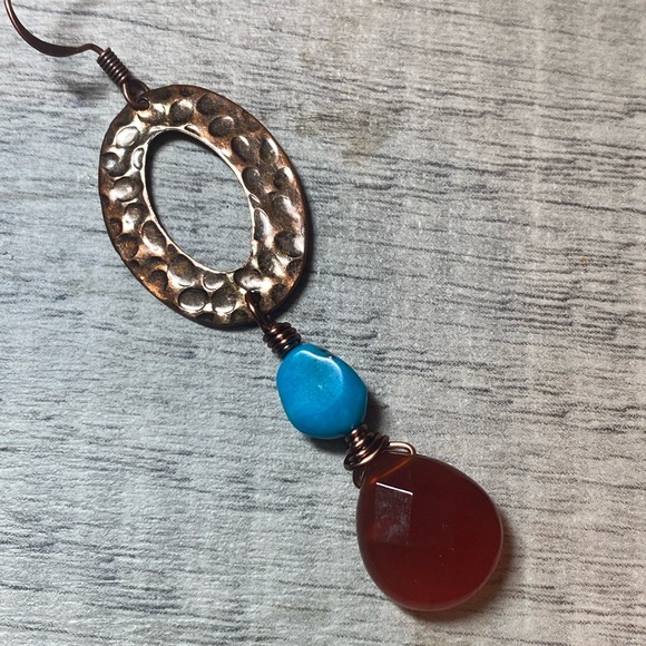 Turquoise and Malaysian Jade Earrings - Picture 2 of 3